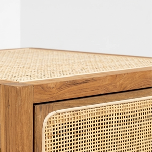 Mesita de Noche de Madera de Teca con Mimbre, 1 Puerta, Mesa Auxiliar, Armario de Almacenamiento, Cómoda Baja para Dormitorio Moderno, Venta al por Mayor - Product Image 3
