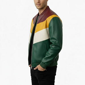 Mens 100% Polyester Vintage Bomber <b>Jacket</b> <b>Brown</b> with Turn-down Collar Premium Soft <b>Leather</b> Winter <b>Jacket</b> Men - Product Image 3