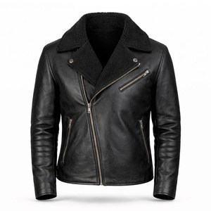 Mens Black Leather <b>Waterproof</b> Breathable Eco-Friendly Windproof Bomber Motorcycle <b>Jacket</b> Turn-down Collar <b>Winter</b> Rider Vintage - Product Image 1