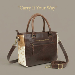 Premium Hair On Hide Leather Crossbody Bag | Handmade Western Shoulder Purse Black <b>Tan</b> <b>Brown</b> Rustic Messenger Tote Handbag - Product Image 2