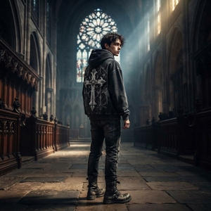 Sudadera con Capucha Oversize para Hombre con Estampado de Cruz Gótica, Lavado Ácido, Negra, Estilo Urbano, ONEAPEX, Venta al por Mayor Personalizada - Product Image 5