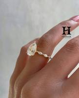 Anillo de Compromiso de Lujo con Diamante Cultivado en Laboratorio con Corte de Pera, Oro Rosa de 14K, Halo Oculto, Anillo de Boda con Diamantes en Forma de Marquesa y Pera