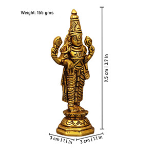 Ídolo de Latón de Tirupati Balaji, Estatua Religiosa de Venkateshwara Vishnu Bañada en Oro, Decoración para el Templo del Hogar - Product Image 2