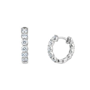 Round Cut Lab Diamond Hoop Earrings 10K 14K 18K <b>Solid</b> <b>Gold</b> Minimalist Eternity Diamond Heggie Hoop Earrings Wedding Hoop Earring - Product Image 3