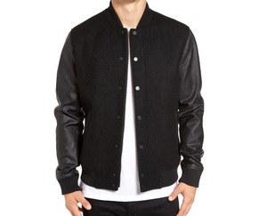Vestes universitaires en laine en gros avec manches en cuir de vache blanc véritable pour hommes - Product Image 1