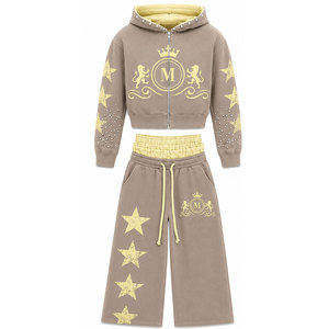 Men Blue Orange Star Print Stonewashed Tracksuit Set Full Length 100% Cotton 450 Gsm Acid Wash Casual Loose Fit Winter Wear - Product Image 4