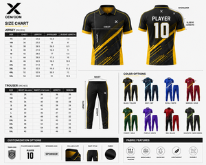 Ensemble uniforme de cricket pour hommes X Sports, noir et jaune, polo à manches courtes sublimé avec pantalon à taille élastique, évacuation de l'humidité - Product Image 6