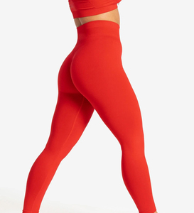 Pantalones de yoga transpirables de cintura alta, sin costuras, de secado rápido, personalizados, para entrenamiento de glúteos, color melocotón. - Product Image 2