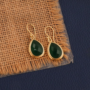 Boucles d'oreilles pendantes en onyx vert en forme de goutte d'eau, plaquées or, avec pierres précieuses facettées en forme de poire, bijoux inaltérables, cadeau pour femme R - Product Image 6