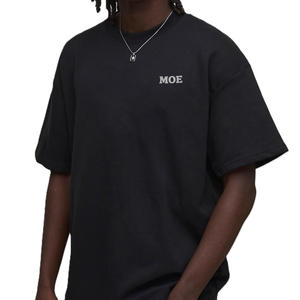 Camisetas de Algodón para Hombre con Logotipo Minimalista, Corte Holgado, Cuello Redondo, Color Negro Liso, Estilo Urbano, para Venta al Por Mayor y Suministro OEM - Product Image 1