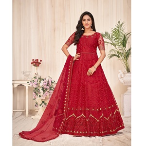 ชุดอานาร์กาลีคุณภาพพรีเมียมสำหรับผู้หญิง แขน 3/4 ผ้าเน็ตเครป แบบเย็บกึ่งสำเร็จ สำหรับงานแต่งงานและงานเฉลิมฉลองต่างๆ - Product Image 1