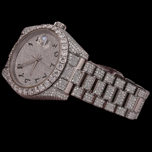 Reloj de pulsera para hombre de la colección clásica de marca, con números arábigos, totalmente cubierto de moissanita, estilo hip hop, bisel redondo y fecha automática, el más vendido. - Product Image 2