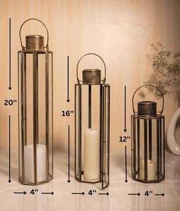 Juego de Faroles de Metal y Vidrio Contemporáneos para Uso en Interiores y Exteriores, Forma Cuadrada Geométrica, Decoración para el Hogar - Product Image 3