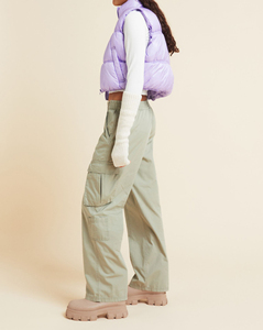 Women's Light <b>Purple</b> Puffer <b>Vest</b> Stand Collar Zipper Closure Casual Outerwear Solid Color Polyester Filling - Product Image 4