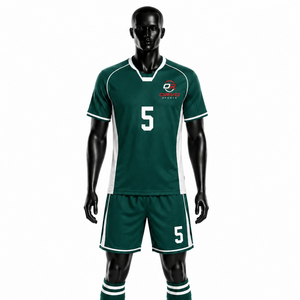 ORVO SPORTS Men's Green White <b>Soccer</b> Jersey Shorts Set V-Neck Breathable Polyester Adult Uniform Custom Logo/Design/Labels - Product Image 1