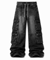 Jeans cargo de haute qualité pour hommes, taille basse, coupe droite, multi-poches, pantalon en denim, streetwear décontracté