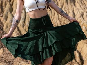 Falda Maxi de Algodón con Diseño de Volantes Asimétricos, Falda de Baile Fluida, Estilo Bohemio, Regalo para Ella - Product Image 4