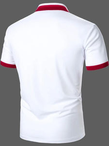 เสื้อเชิ้ตแขนสั้นสีขาวสำหรับผู้ชาย ผ้าฝ้าย 100% แต่งขอบสีแดง คอปกแบบพับได้ สวมใส่สบาย ระบายอากาศได้ดี เหมาะสำหรับฤดูหนาว พิมพ์ลายดิจิทัล - Product Image 3