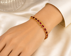 <b>Ruby</b> Octagon 925 Sterling Silver Handmade 18k Gold Plated Tennis Sleek <b>Bracelet</b> For Women Jewelry Gift - Product Image 6