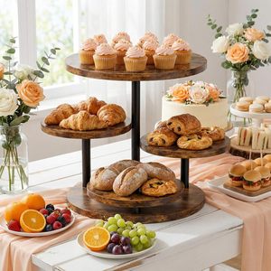 Cupcake Stand 4 <b>Tier</b> for 50 Cupcakes Wooden <b>Cake</b> Stand 360 Rotatable Dessert Stands Round Cookie Tiered Tray Stand for Party - Product Image 2