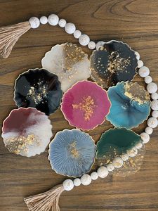 Dark Teal Resin Coasters Gold Painted Rim Geode Slice <b>Drink</b> Mats Countertop Protective Surface Ware Direct Factory Wholesaler - Product Image 6
