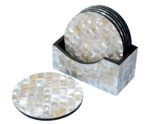 Sous-verres classiques incrustés de nacre, élégants et luxueux, pour tasses à thé, mugs et verres, design haut de gamme, pour une table raffinée, écologiques et faits à la main - Product Image 4