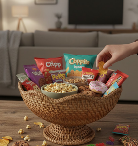 Cesta de mimbre natural tejida a mano con borde ondulado, para frutas, aperitivos, para mesa de centro, cocina, decoración del hogar, de Vietnam. - Product Image 6