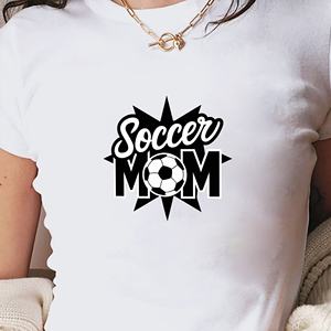 Camiseta corta de punto con estampado de balón de fútbol para mujer, corte ajustado, estilo Y2K, Soccer Mom - Product Image 2