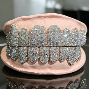Grillz dentaire entièrement pavé de moissanite, plaqué or, style Hip Hop, design personnalisé - Product Image 5