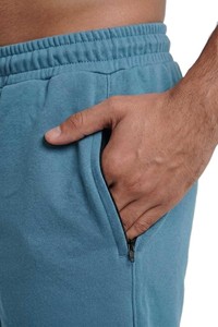 Men's <b>Slate</b> Blue Cotton Polyester Blend Shorts with Drawstring Waist Casual Breathable Bermuda Length Solid Color Knitted Fabric - Product Image 3