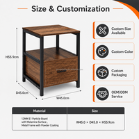 Table de chevet rustique en bois grainé avec tiroir et étagère ouverte, structure métallique – Fournisseur OEM/ODM de meubles de chambre à coucher