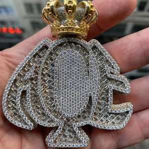 Pendentif Hip Hop Iced Out personnalisé avec couronne en Moissanite VVS, breloques initiales de nom, bicolore en argent 925, bijoux de luxe pour hommes - Product Image 6