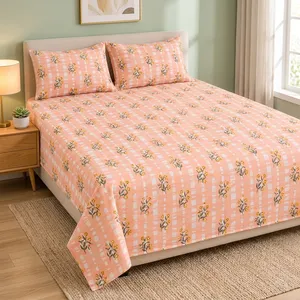 Ensemble de draps et taies d'oreiller en microfibre écologique jaune pêche, 300 fils, 115 GSM, confortable et léger pour chambre moderne - Product Image 2