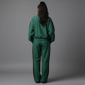 Women Green Tracksuit Set Full Length <b>Half</b>-<b>Zip</b> <b>Jacket</b> With Side Pockets Loose Fit Casual Autumn Wear 100% Polyester Solid Color - Product Image 4