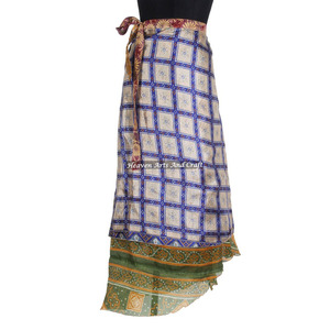 Sari indien ethnique de créateur, double couche réversible, jupe longue enveloppante en soie magique à 2 couches - Product Image 4