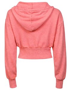 Sudadera con capucha corta rosa coral para mujer, ajustada, de manga larga, estilo casual urbano, de algodón y forro polar, con logotipo personalizado, fabricación ODM - Product Image 2