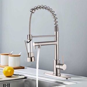 Single Handle Stainless Steel Kitchen Faucet with Pull Sprayer 2-Function Touch Spring Neck Single Hole Installation - Product Image 3