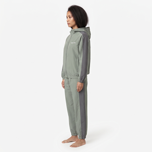 Women's Oversized Nylon Full <b>Zip</b> Cropped Tracksuit Long Sleeve Contrast Jacket Side Stripe Drawstring Pants Set - Product Image 4