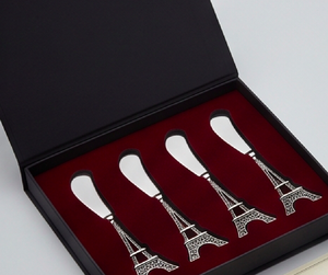 Juego de 4 cuchillos para queso con forma de Torre Eiffel, de metal plateado, con mango en forma de torre, para uso en la cocina. - Product Image 6