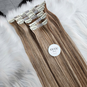 Extensions de cheveux à clipser en cheveux vietnamiens bruts, lisses comme des baguettes, couleur mèches, extensions à clipser sans couture - Product Image 3