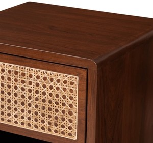 Table de chevet moderne en bois avec tressage en rotin, 2 tiroirs de rangement, mobilier de chambre, design mi-siècle, table de chevet pour salon - Product Image 5