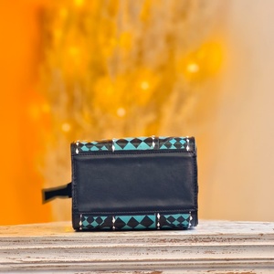 Sky Blue Black Color Hand <b>Tooled</b> Florals Carved Checkered Diamond Pattern 100% Genuine <b>Leather</b> Luxury High Quality Mini Speedy - Product Image 3