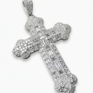 Pendentif Croix en Platine PT950 avec Diamants Ronds et Baguette 2,68 carats, Bijou Hip Hop Iced Out, Collier Religieux en Platine Massif 11g - Product Image 3