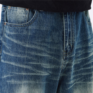 Wide Leg Distressed Denim Jeans High Waist Loose Fit Cotton Washed Casual Men's Style Spring Wear - Product Image 6