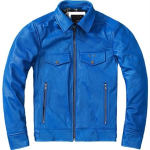 เสื้อแจ็คเก็ตสไตล์คาเฟ่เรเซอร์สำหรับผู้ชาย สีน้ำเงิน แบบ Trucker - Product Image 1