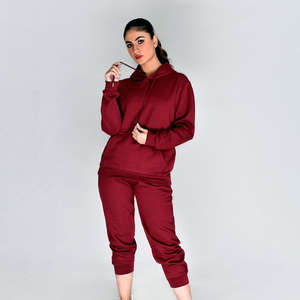 Custom Design Winter Solid Casual Sportswear Womens Long Sleeve <b>Hoodie</b> Sweatpants Tracksuit Streetwear Pullover Set 100% Cotton - Product Image 1