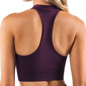 Dark Purple Women's Quarter Zip Halter Workout <b>Crop</b> <b>Top</b> Breathable Performance Activewear for Gym Running Yoga Fitness - Product Image 3