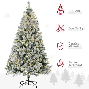 Albero di Natale Artificiale Preilluminato con Luci LED Bianche Calde e Colorate, Rami Innevati, Base in Acciaio, Decorazione Natalizia - Product Image 4