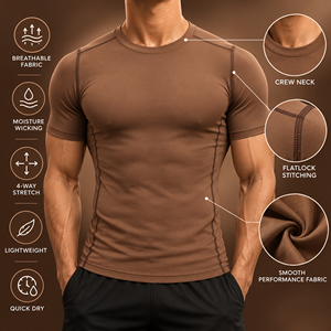 Muscle Fit Training Top for Men Breathable Stretch <b>Short</b> <b>Sleeve</b> Fitness <b>Base</b> <b>Layer</b> Private Label Athletic Sportswear - Product Image 5