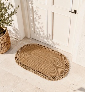 Tapis de style farmhouse pour entrée de maison, ovale, en jute tressé, avec bordure à franges, dos antidérapant en caoutchouc - Product Image 4